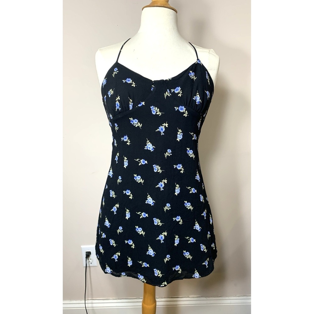 Forever 21 Mini Dress Women Medium Black Floral‎ Babydoll Spring Y2K Coquette